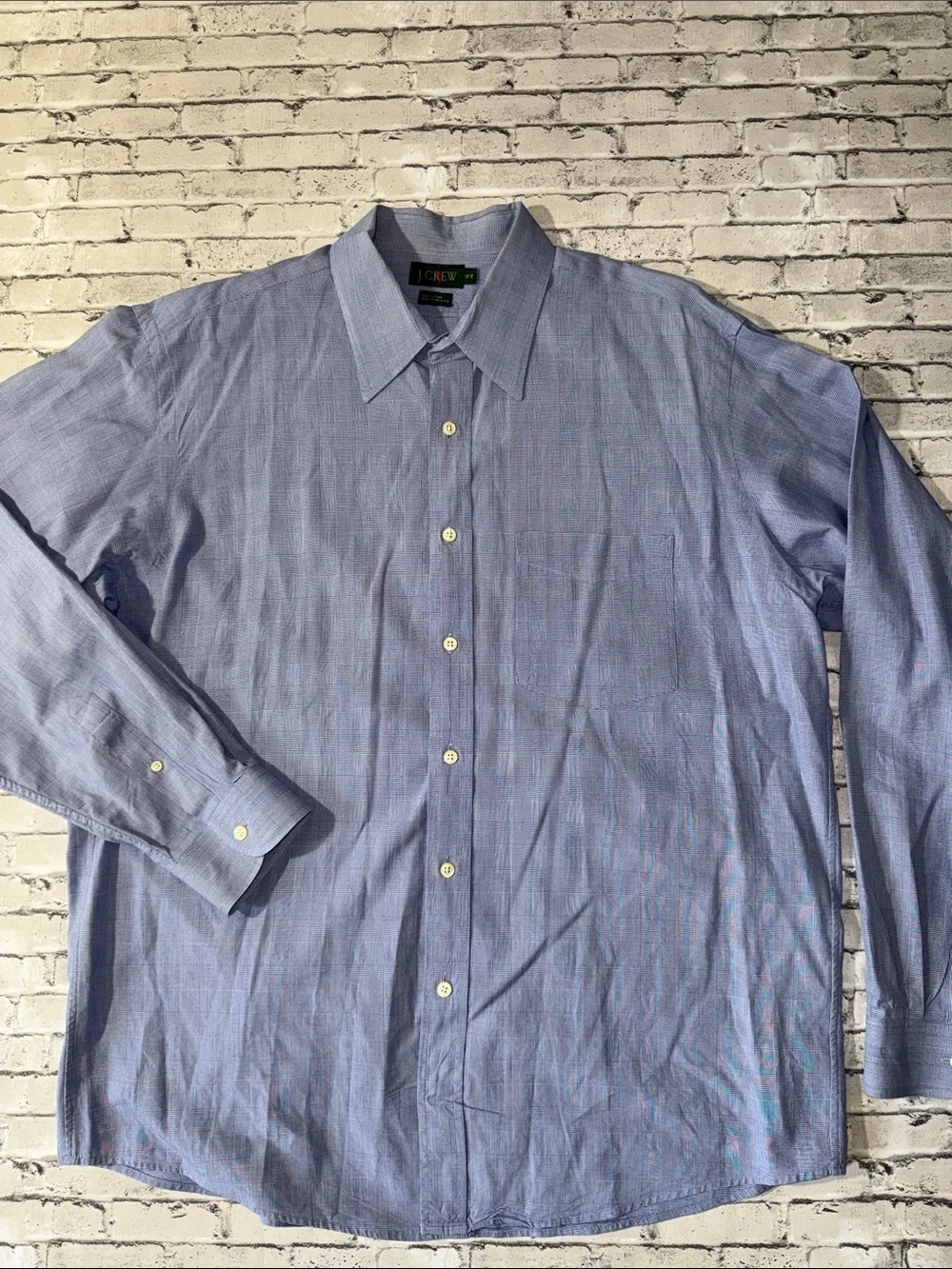 VINTAGE j. Crew mens 16 36 blue oarsman glen plaid dress shirt EUC